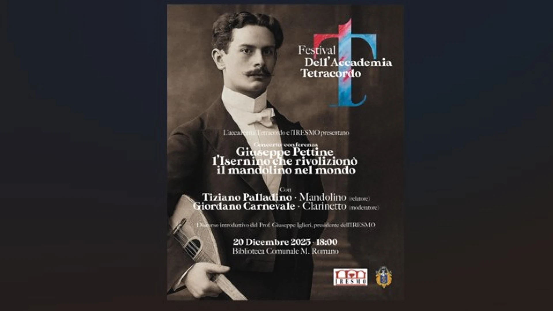 Isernia: sabato 20 dicembre l’evento dal titolo “Giuseppe Pettine, l’isernino che rivoluzionò il mandolino nel mondo”.